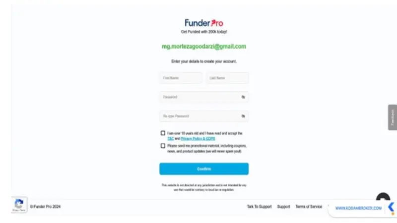 نحوه ثبت نام در FunderPro
