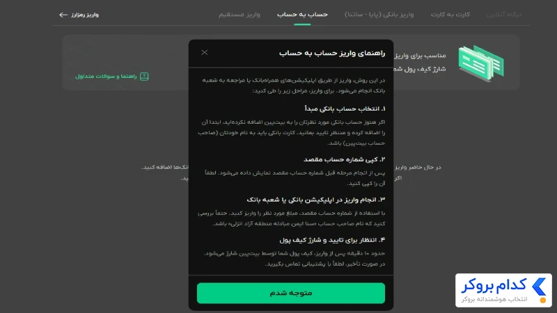 واریز حساب به حساب در بیت پین