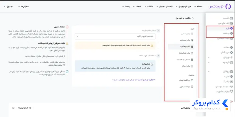واریز و برداشت از نوبیتکس