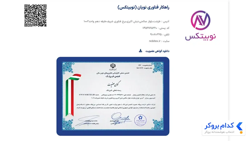 گواهی عضویت در انجمن فین تک نوبیتکس