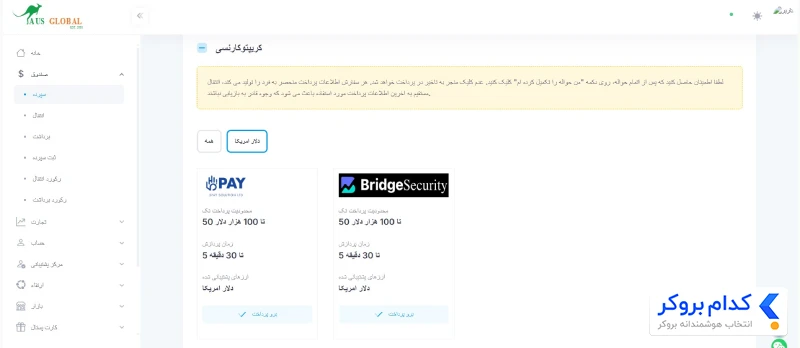 آموزش تصویری واریز به بروکر AUS Global - 3