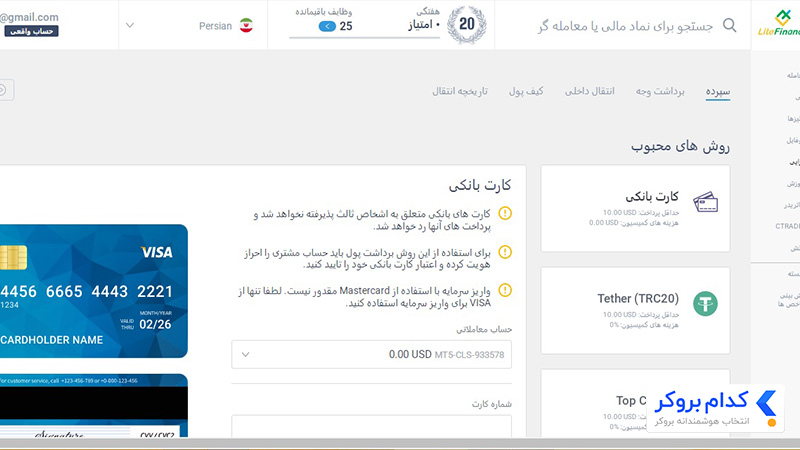 واریز به حساب معاملاتی واقعی در بروکر لایت فایننس