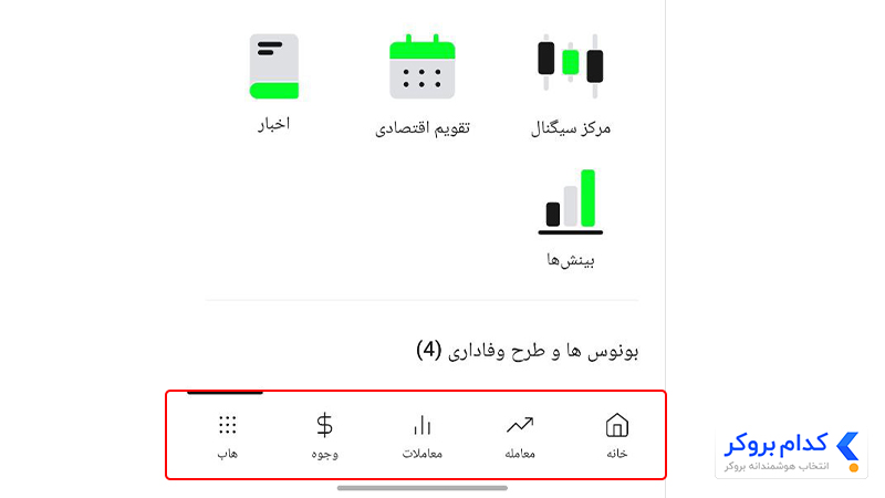 بخش های مختلف اپلیکیشن آلپاری