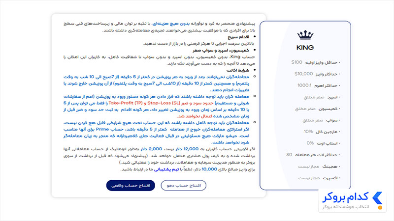حساب معاملاتی King در بروکر میشو