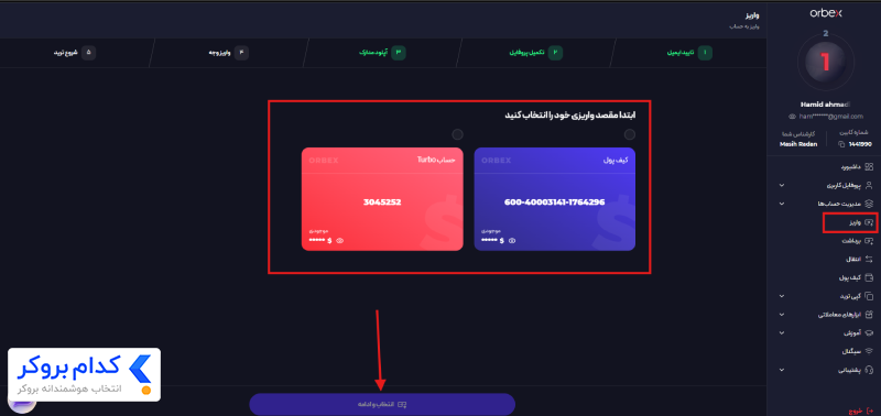 مراحل واریز در بروکر اوربکس
