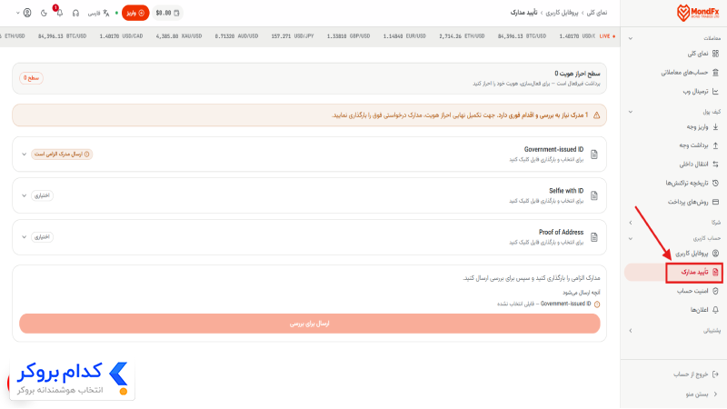 اموزش احراز هویت در بروکر موند اف ایکس-1