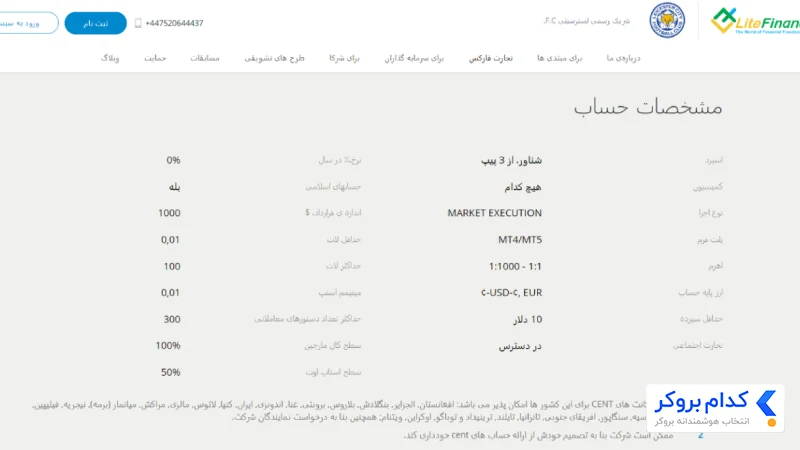 حساب سنت (Cent) لایت فایننس