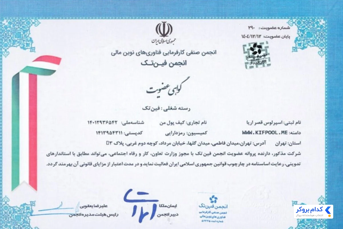 گواهینامه فین تک کیف پول من