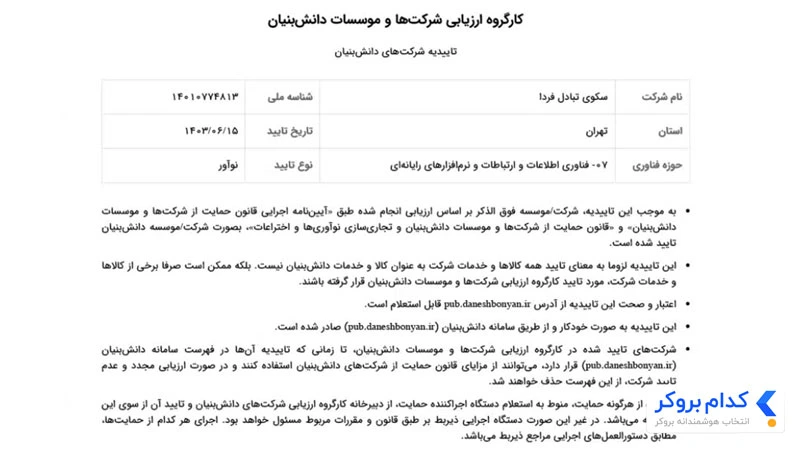 ارزیابی مجوز دانش بنیان تترلند