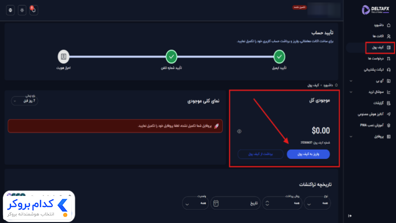 آموزش واریز در بروکر دلتااف ایکس