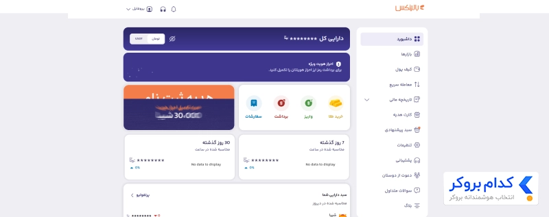 معرفی داشبورد یا پنل کاربری در صرافی balinex