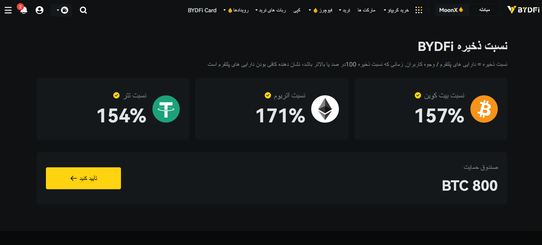 امکانات امنیتی (2FA، سردخانه و هشدار تراکنش‌ها) bydfi