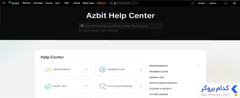 راه‌های ارتباطی و پشتیبانی صرافی azbit 