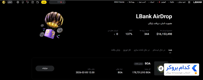 ایردراپ‌ ها و پاداش‌های رایگان LBank