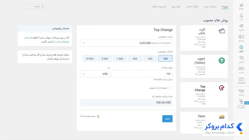 روش‌های واریز به بروکر لایت فایننس