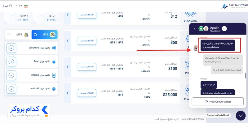 روشهای ارتباط با پشتیبانی کپیتال اکستند