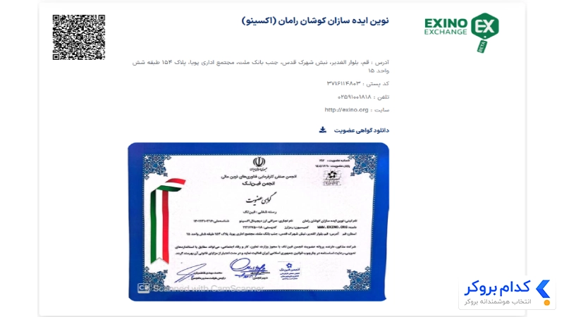 مجوزهای صرافی اکسینو (Exino)-2