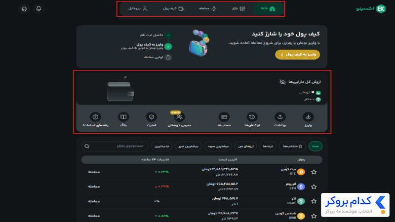 پنل کاربری صرافی اکسینو (Exino)